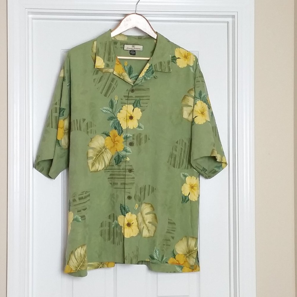 Tommy Bahama Silk Hawaiian Shirt Green XL